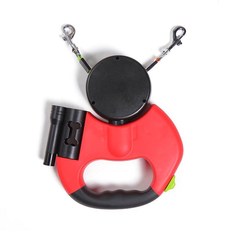 WENDYLOVE – Automatische Doppelleine mit Licht & Kotbeutelspender (Teleskop, 360° drehbar, Dual-System)